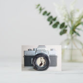 古いカメラが写真を撮る 名刺 (スタンド正面)