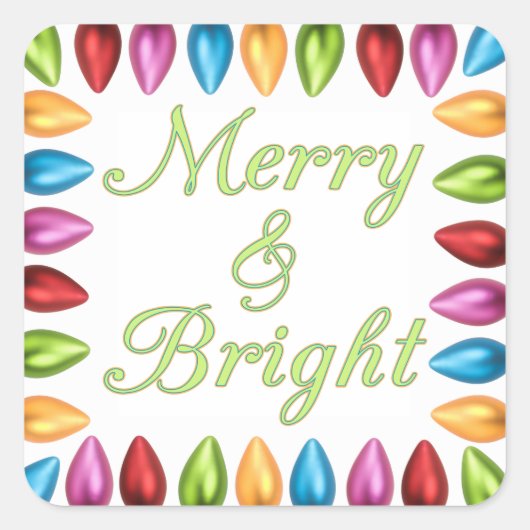 古いカラフル大きファッションドいクリスマス電球 スクエアシール (正面)