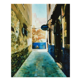 古いカラフル建物間の狭い路地 ポスター