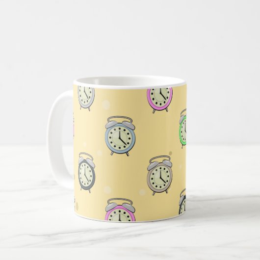 古いカラフル目覚まし時計パターン コーヒーマグカップ (正面左)