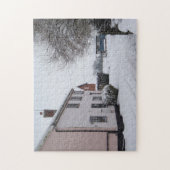 古いカントリーコテージを持つ雪のシーンオリジナル写真 ジグソーパズル (縦)
