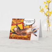 古いカーペットの上のトルコ猫 カード (黄色い花)