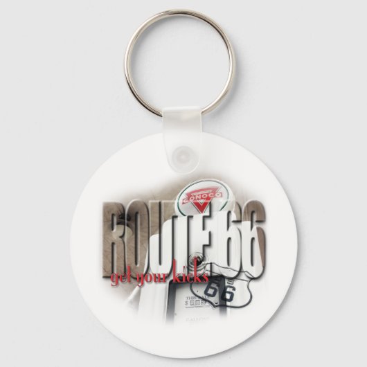 古いガスポンプ – ルート66 キーホルダー (正面)
