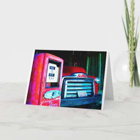 古いガソリンスタンド及びGMCの農業のトラック カード (正面)