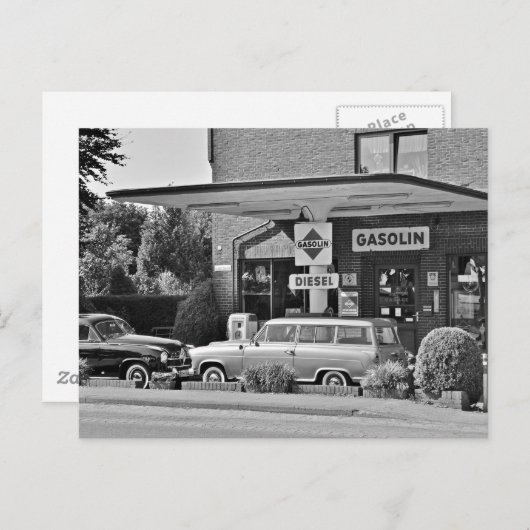 古いガソリンスタンド ポストカード (正面/裏面)