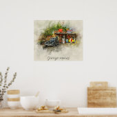 古いガレージポスターの外のビンテージ車 ポスター (キッチン)