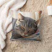 古いキルトの上で眠るタビーキャット クッション (ブランケット)