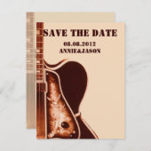 古いギターウェスタン・カントリー・ウェディングは日付を保存 案内ポストカード (正面/裏面)