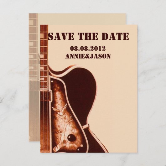 古いギターウェスタン・カントリー・ウェディングは日付を保存 案内ポストカード (正面/裏面)
