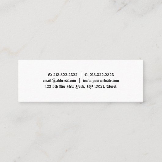 古いクラシック文字ヴィンテージ手書きテンプレート スキニー名刺 (裏面)