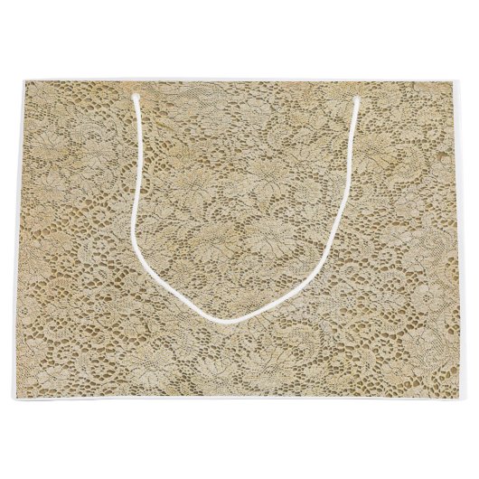 古いクロチェットレースフローラルパターン+あなたのアイディア ラージペーパーバッグ (正面)