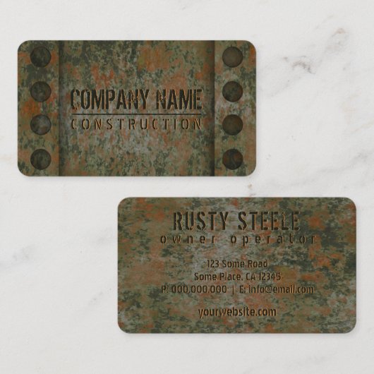 古いクール動揺して錆び付いた鋼製金属建築 名刺 (正面/裏面)