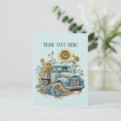 古いクール農家トラックひまわりの花を追加文字 ポストカード (スタンド正面)