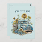 古いクール農家トラックひまわりの花を追加文字 ポストカード (正面/裏面)
