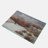 古いコテッジの素朴な景色の雪場面冬 ドアマット (アングル)