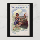 古いコミックポストカード - 大きな浮き輪で楽しむ ポストカード (正面)