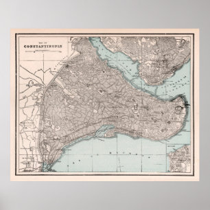 古いコンスタンチノープルの地図(1893年)ヴィンテージイスタンブール ポスター