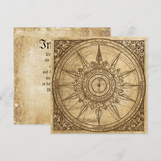 古いコンパス面図 招待状 (正面/裏面)