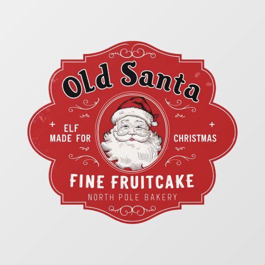 古いサンタ素晴らしフルーツケーキヴィンテージクリスマス ウィンドウサイン (シート)