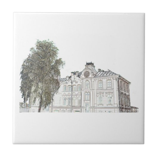 古いシナゴーグ建築スケッチ タイル (正面)