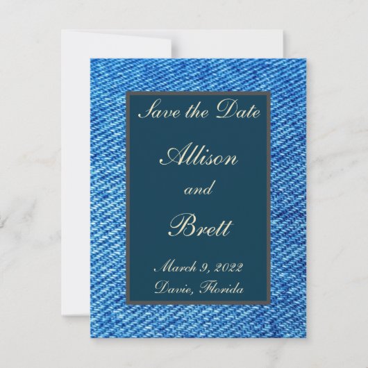 古いジーンズが日付カードを保存 セーブザデート (正面)