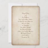 古いスクラップ結婚ブックをブライダルの花束で開く 招待状 (裏面)