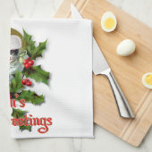 古いスタイルのクリスマスの子ネコの季節のご挨拶 キッチンタオル (四つ折り)