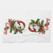 古いスタイルのクリスマスの子ネコの季節のご挨拶 キッチンタオル (横)