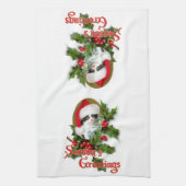 古いスタイルのクリスマスの子ネコの季節のご挨拶 キッチンタオル (縦)