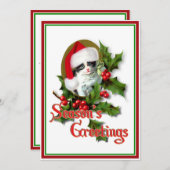 古いスタイルのクリスマスの子ネコの季節のご挨拶 シーズンカード (正面/裏面)