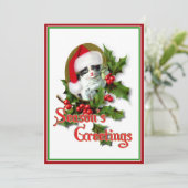 古いスタイルのクリスマスの子ネコの季節のご挨拶 招待状 (スタンド正面)