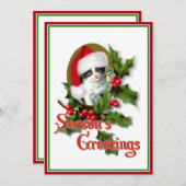 古いスタイルのクリスマスの子ネコの季節のご挨拶 招待状 (正面/裏面)