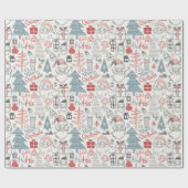 古いスタイルサンタ・クリスマスに落書き ラッピングペーパー (フラット)