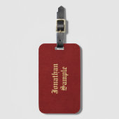 古いスタイル文字金ゴールドフォントレッドブラウンレザールック ラゲッジタグ (正面縦)