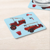 古いスタイル消防車と斧 スクエアペーパーコースター (アングル)