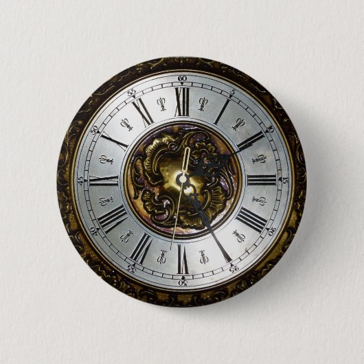 古いスチームパンク時計のデザインアクセス、ヴィンテージ 缶バッジ (正面)