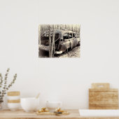 古いステーションワゴン（白黒） ポスター (キッチン)