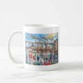 古いストックポートの陸橋の列車の油絵 コーヒーマグカップ (左)