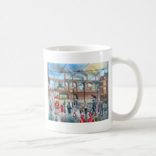 古いストックポートの陸橋の列車の油絵 コーヒーマグカップ