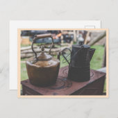 古いストーブのヴィンテージ茶の湯沸かし ポストカード (正面/裏面)