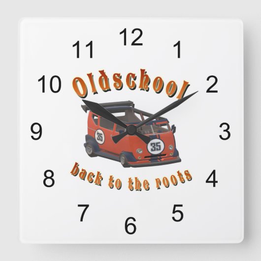 古いスピード​ – ルーツに戻る！ スクエア壁時計 (正面)