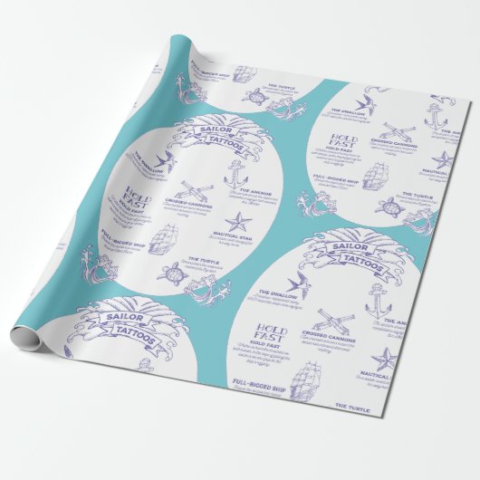 古いセーラータトゥーの意味図解入りの、写真付きのギフトラップ ラッピングペーパー (アンロールド)