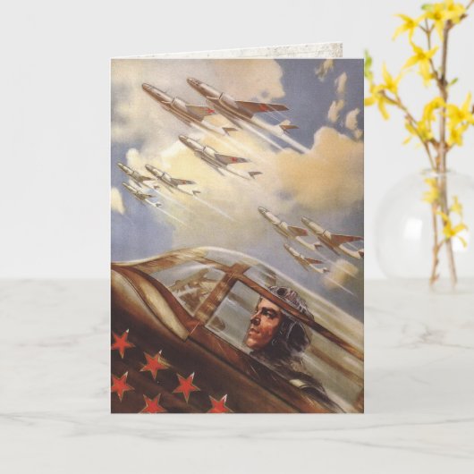 古いソビエト社会主義共和国連邦の空軍プロパガンダの挨拶状 カード (黄色い花)