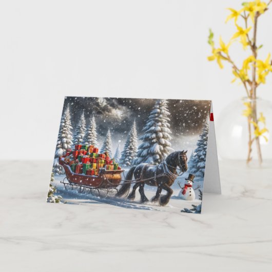 古いソリファッションドのクリスマスの贈り物 カード (黄色い花)