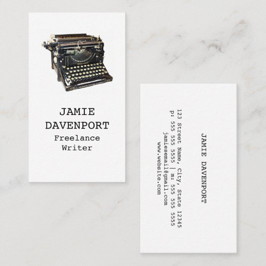 古いタイプライターの作家のジャーナリストの作家ビジネス 名刺 (正面/裏面)