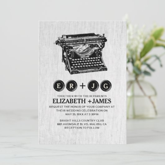 古いタイプライターは結婚式招待状を調整します 招待状 (スタンド正面)