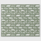 古いタイマセージ白ヴィンテージカーパターン ラッピングペーパー (フラット)