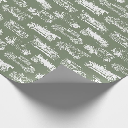 古いタイマセージ白ヴィンテージカーパターン ラッピングペーパー (角)