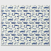 古いタイマブルーヴィンテージカーパターン ラッピングペーパー (フラット)