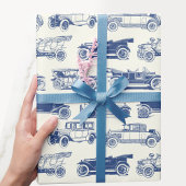 古いタイマブルーヴィンテージカーパターン ラッピングペーパー